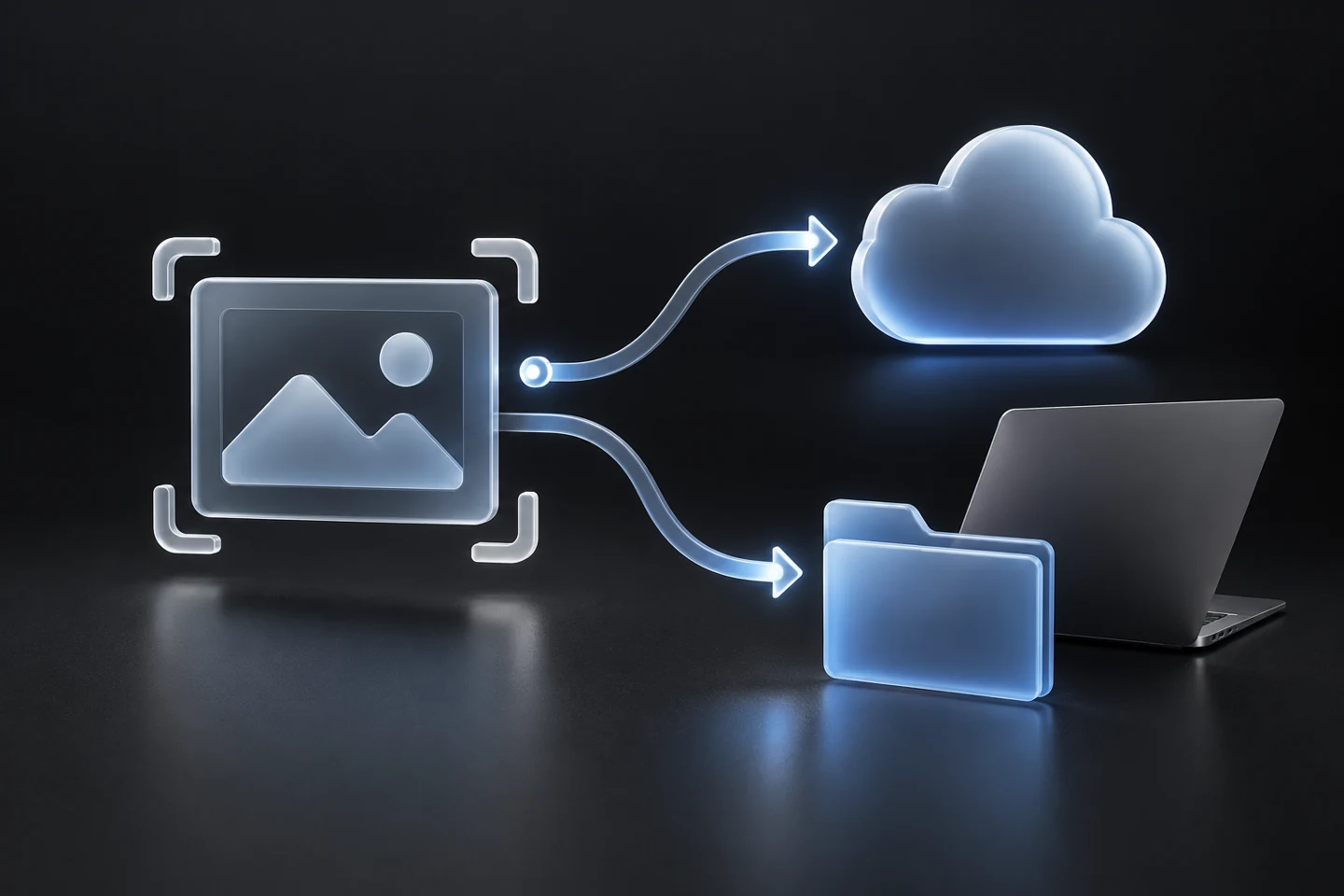 Two capture workflows leading to cloud sharing and local storage