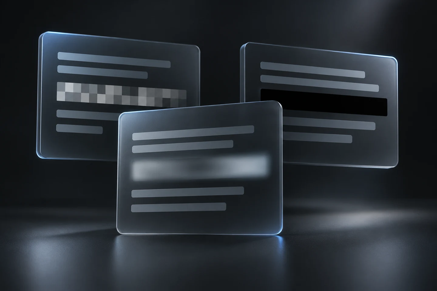 Abstract data hidden with blur, pixelation and a solid blackout strip